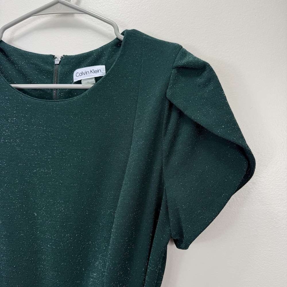 Calvin Klein Green Glitter Tulip Sleeve Belt Stretch Crop Jumpsuit Pockets 10 - Picture 5 of 11